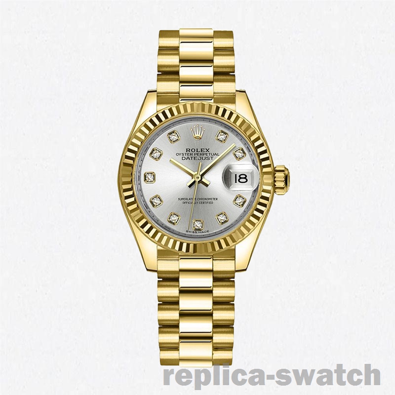 Fake Rolex Datejust 28mm Ladies m279178-0015 Silver Dial Gold-tone